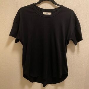 Cher Black Ribbed Curved Raw Hem Short Sleeve T-Shirt Size 1(S)